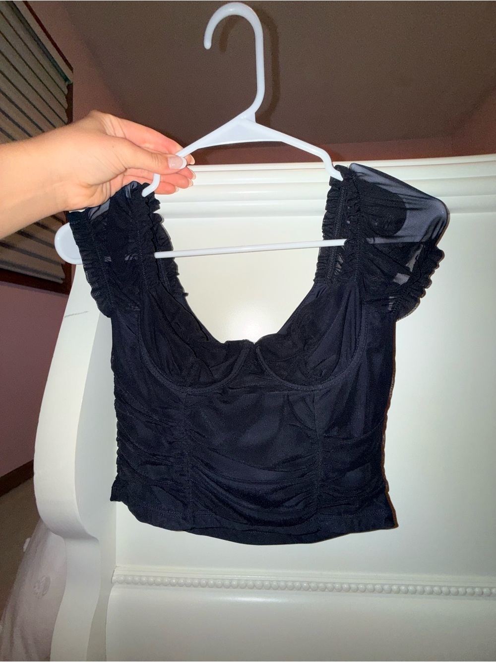 Black Ruched Sweetheart Crop Top - Women